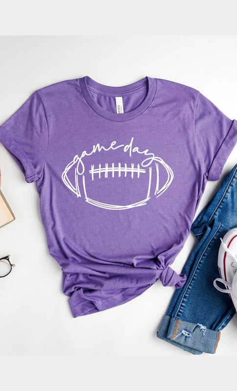 Cursive Football Game Day Graphic Tee T-Shirt