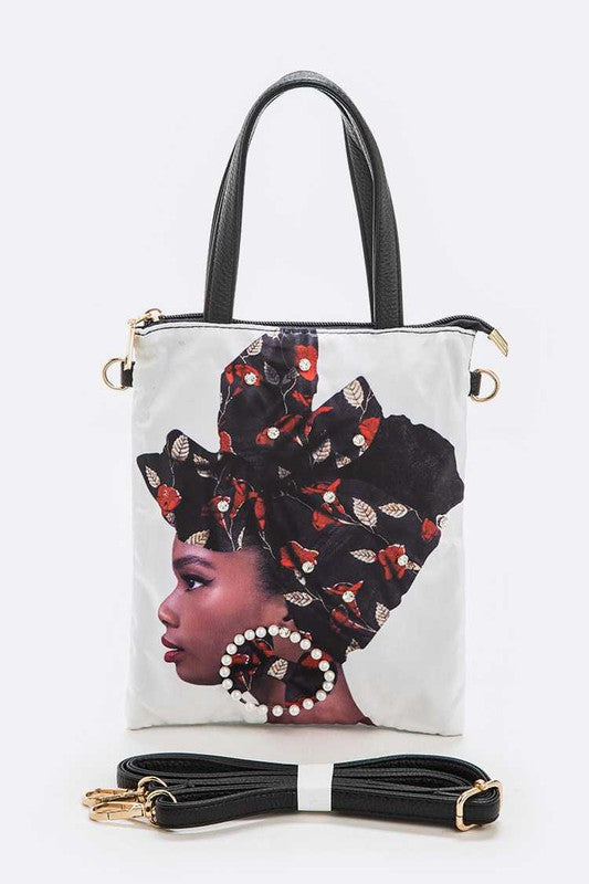 Pearl Accent Black Girl Pride Top Handle Bag