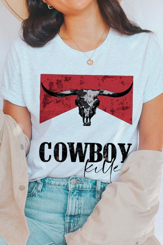 Cowboy Killer Bull Skull Tee T-Shirt