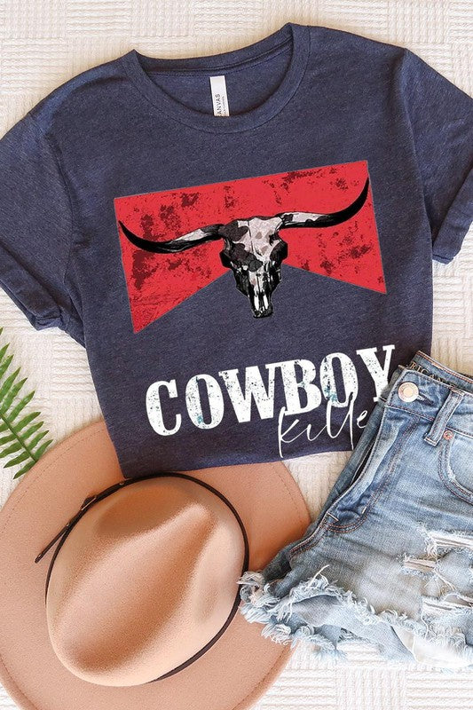 Cowboy Killer Bull Skull Tee T-Shirt