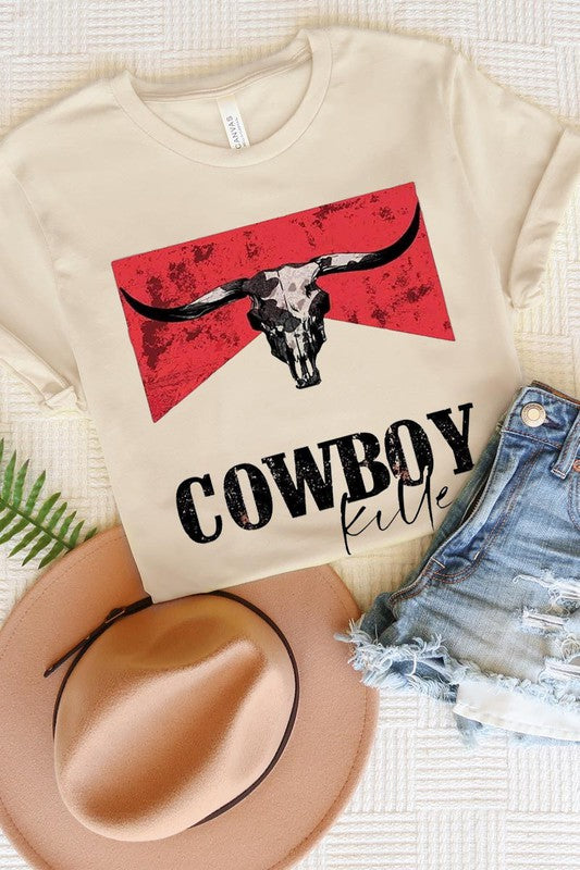 Cowboy Killer Bull Skull Tee T-Shirt