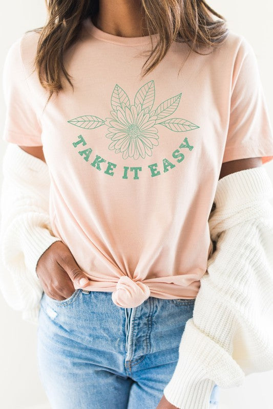 Take It Easy Boho Floral Graphic Tee T-Shirt