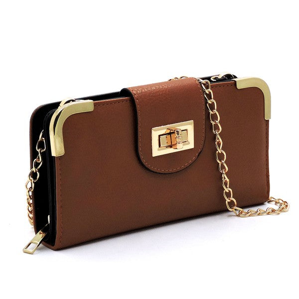 Fashion Turn Lock Crossbody Wallet