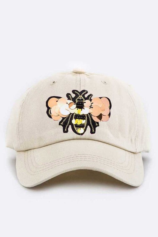 Large Sequin Embroidered Bee Patch Cotton Cap