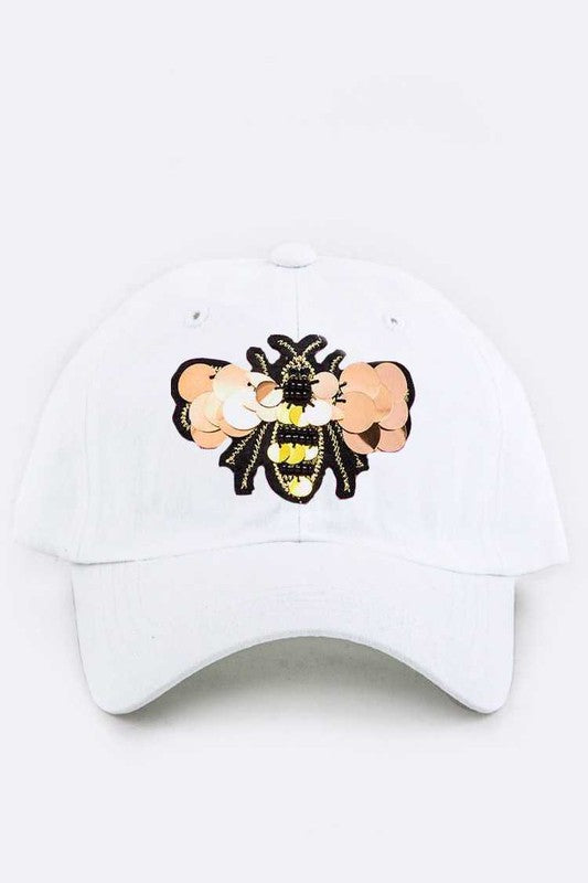 Large Sequin Embroidered Bee Patch Cotton Cap