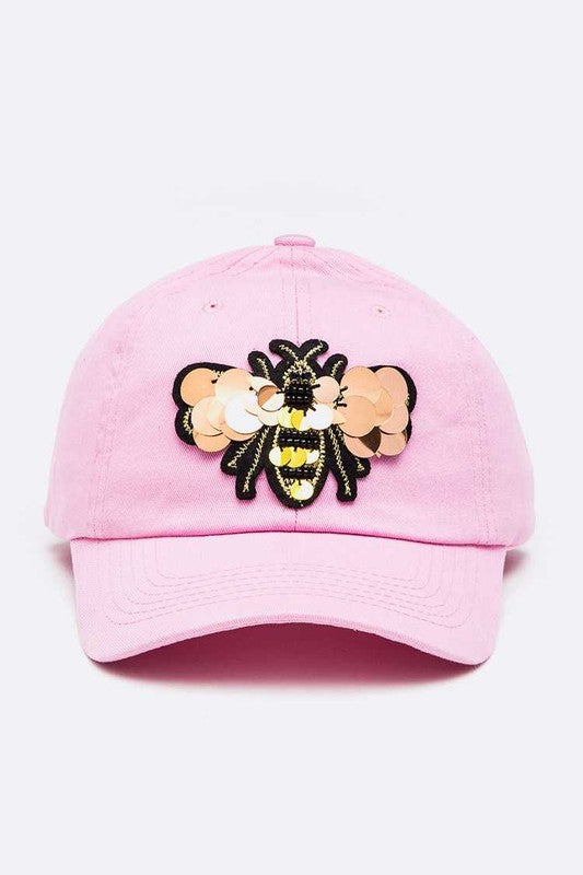 Large Sequin Embroidered Bee Patch Cotton Cap