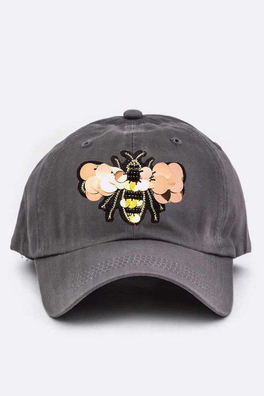 Large Sequin Embroidered Bee Patch Cotton Cap