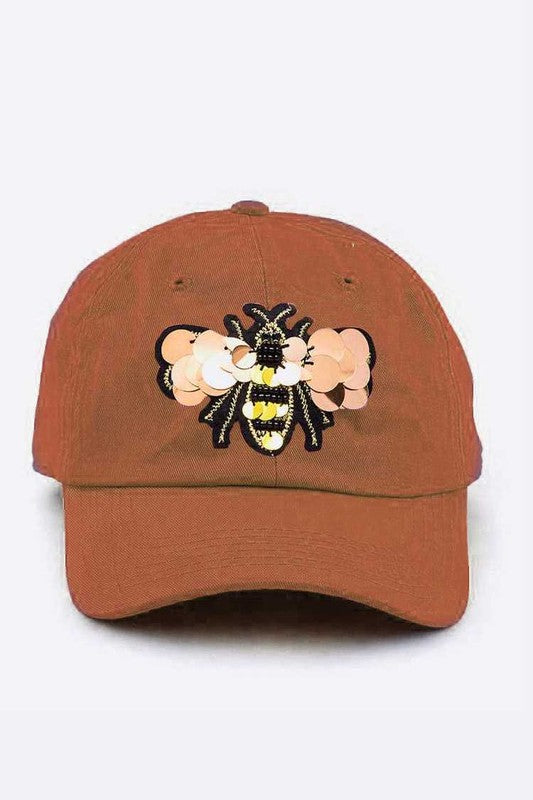 Large Sequin Embroidered Bee Patch Cotton Cap