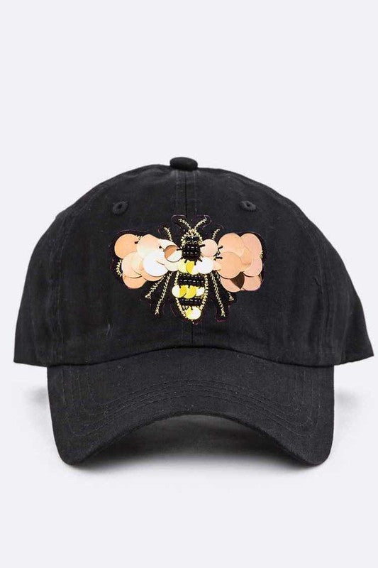 Large Sequin Embroidered Bee Patch Cotton Cap