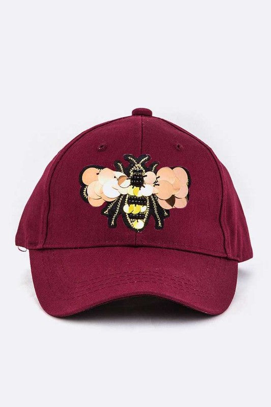 Large Sequin Embroidered Bee Patch Cotton Cap