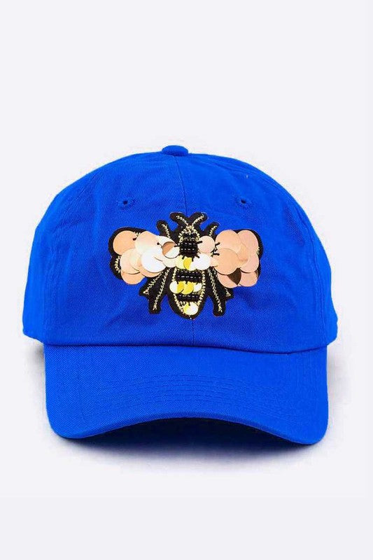 Large Sequin Embroidered Bee Patch Cotton Cap