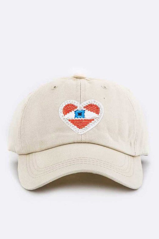 Beaded Eye Heart Patch Cotton Cap