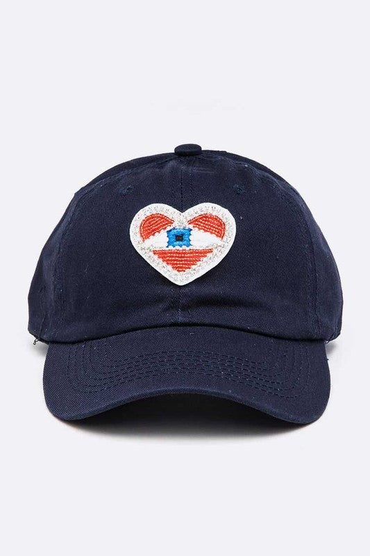 Beaded Eye Heart Patch Cotton Cap