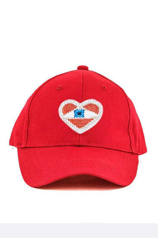 Beaded Eye Heart Patch Cotton Cap