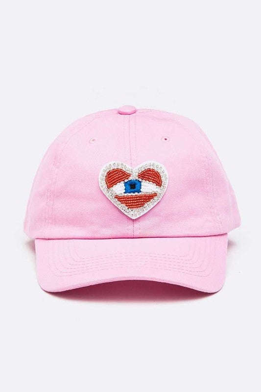 Beaded Eye Heart Patch Cotton Cap