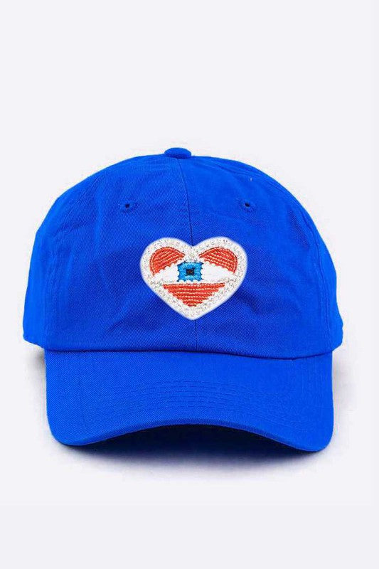 Beaded Eye Heart Patch Cotton Cap