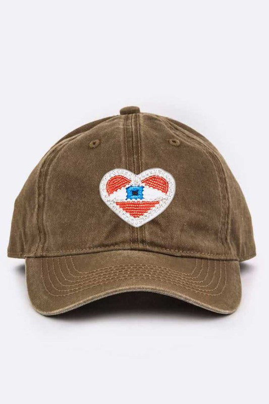 Beaded Eye Heart Patch Cotton Cap