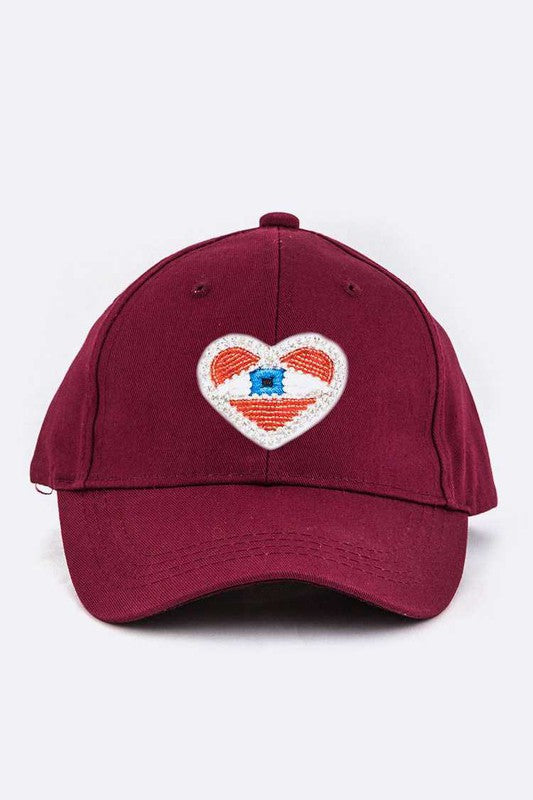 Beaded Eye Heart Patch Cotton Cap