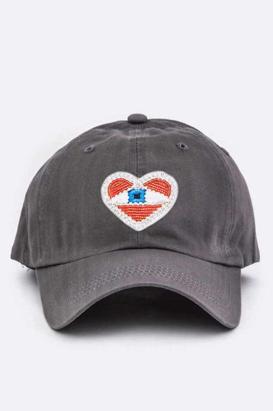 Beaded Eye Heart Patch Cotton Cap