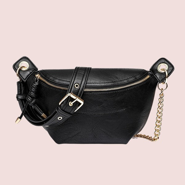 Twist Tassel Zipper Sling Chain Crossbody Bag