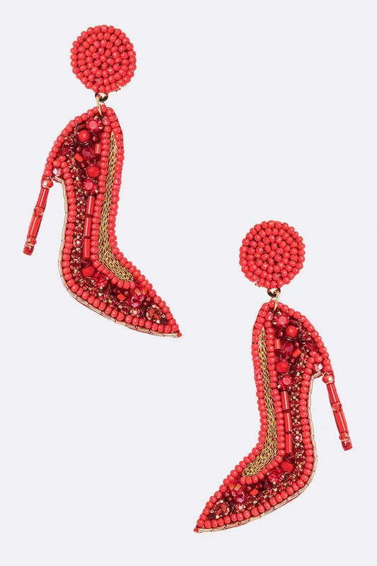 Seed Beading Red Heels Iconic Earrings