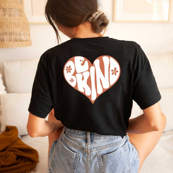 Retro Be Kind Heart Front & Back Graphic Tee