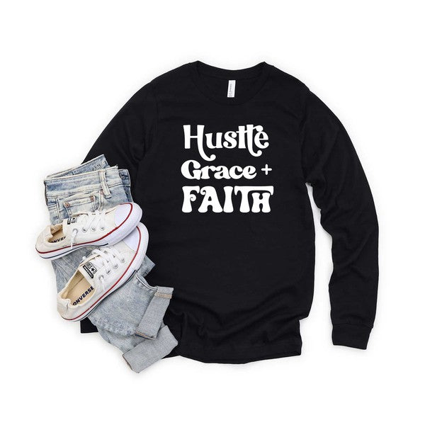 Hustle Grace Faith Long Sleeve Graphic Tee