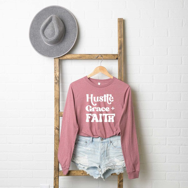 Hustle Grace Faith Long Sleeve Graphic Tee