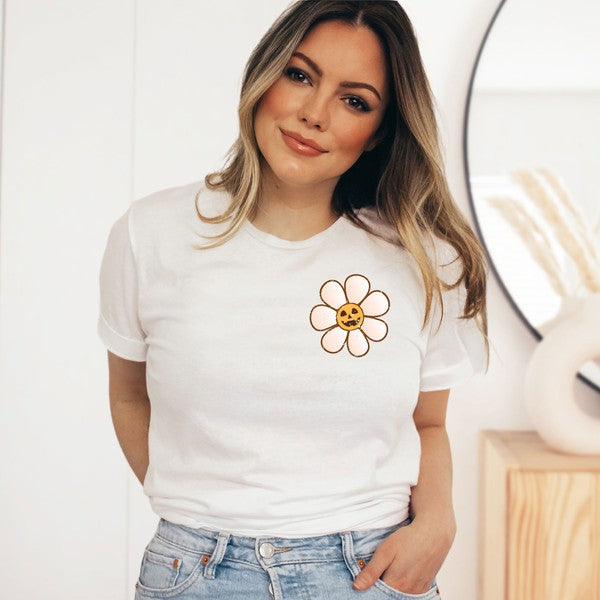 Distressed Flowers And Pumpkins Front & Back Tee