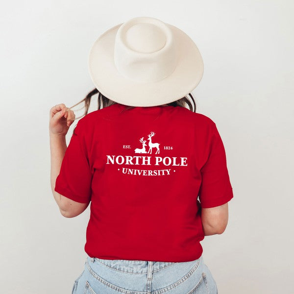 North Pole University Front & Back Graphic Tee