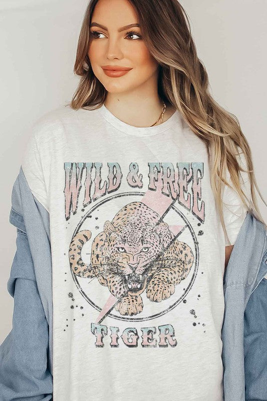 WILD AND FREE TIGER GRAPHIC OVERSIZED TEE T-SHIRT