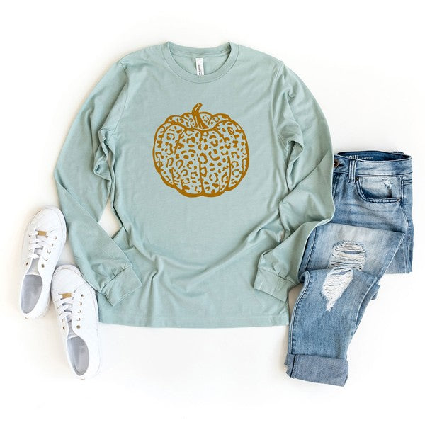 Brown Leopard Pumpkin Long Sleeve Graphic Tee