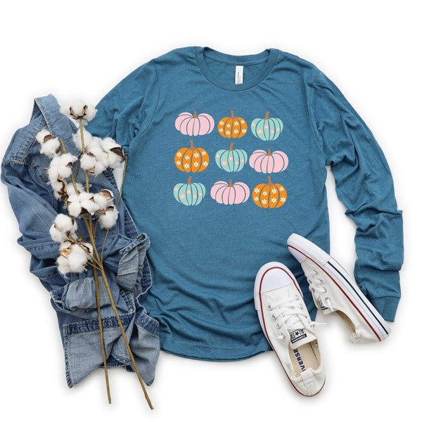 Floral Pumpkins Chart Long Sleeve Graphic Tee