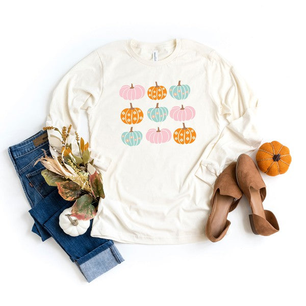 Floral Pumpkins Chart Long Sleeve Graphic Tee