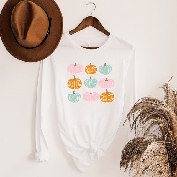 Floral Pumpkins Chart Long Sleeve Graphic Tee