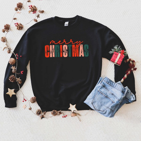 Distressed Merry Christmas Graphic Sweatshirt