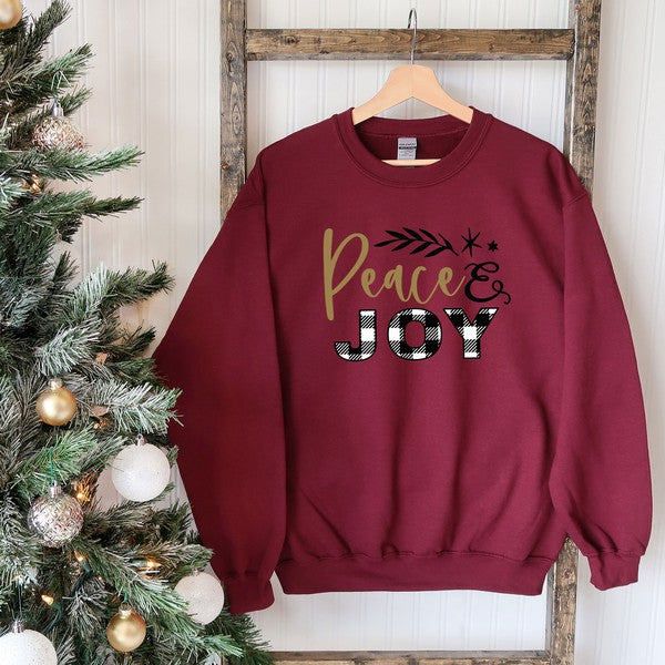 Plaid Peace And Joy Graphic Sweatshirt