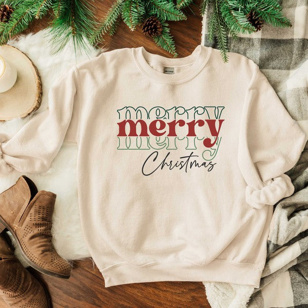 Merry Christmas Stacked Graphic Sweatshirt