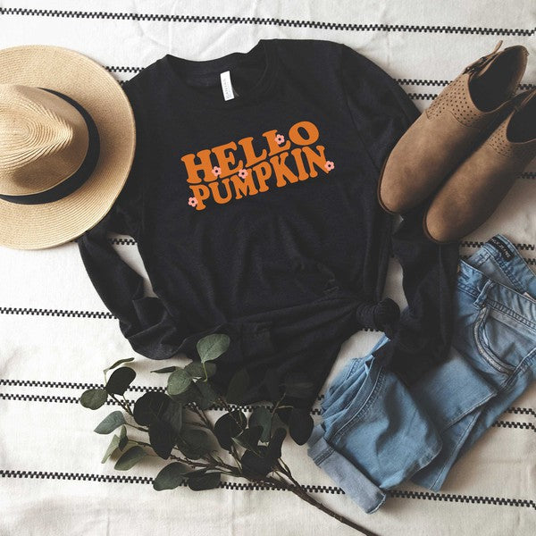 Hello Pumpkin Flowers Long Sleeve Graphic Tee