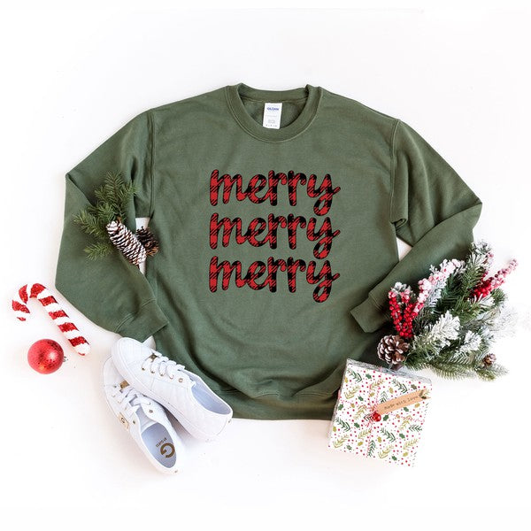 Buffalo Plaid Merry Stacked Graphic Sweatshirt