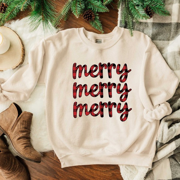 Buffalo Plaid Merry Stacked Graphic Sweatshirt