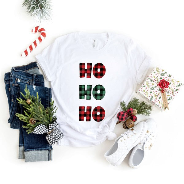 Buffalo Plaid Ho Ho Ho Short Sleeve Graphic Tee