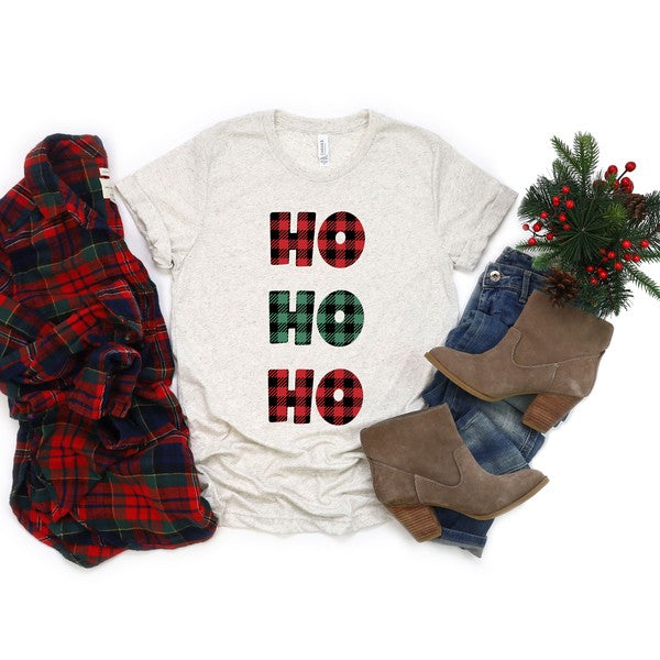 Buffalo Plaid Ho Ho Ho Short Sleeve Graphic Tee