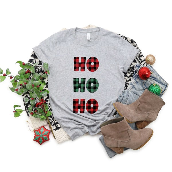 Buffalo Plaid Ho Ho Ho Short Sleeve Graphic Tee