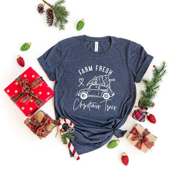 Farm Fresh Christmas Trees Car Short Sleeve Tee