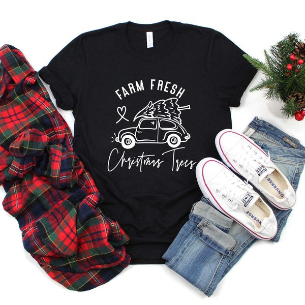 Farm Fresh Christmas Trees Car Short Sleeve Tee