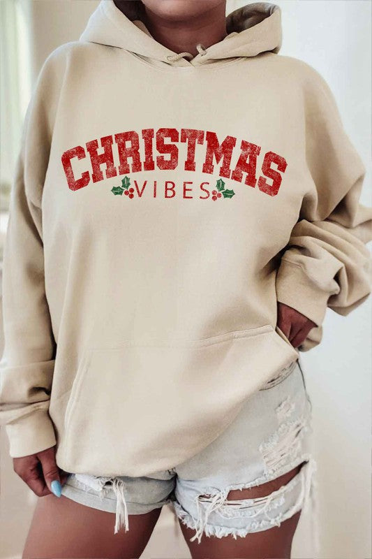 CHRISTMAS VIBES GRAPHIC HOODIE PLUS SIZE