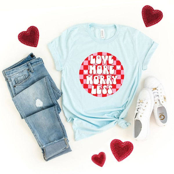 Love More Worry Less Checkered Short Sleeve Tee