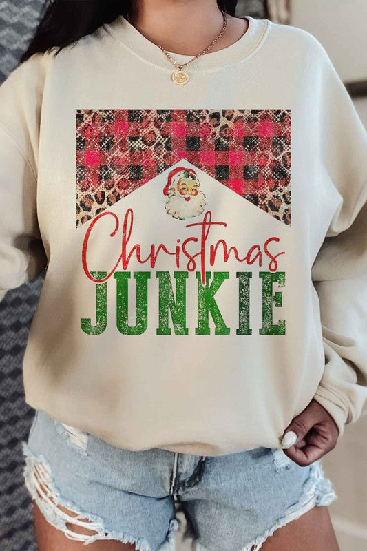 CHRISTMAS JUNKIE GRAPHIC PLUS SIZE SWEATSHIRT