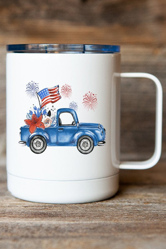 Patriotic Blue Truck Fireworks Travel Mug